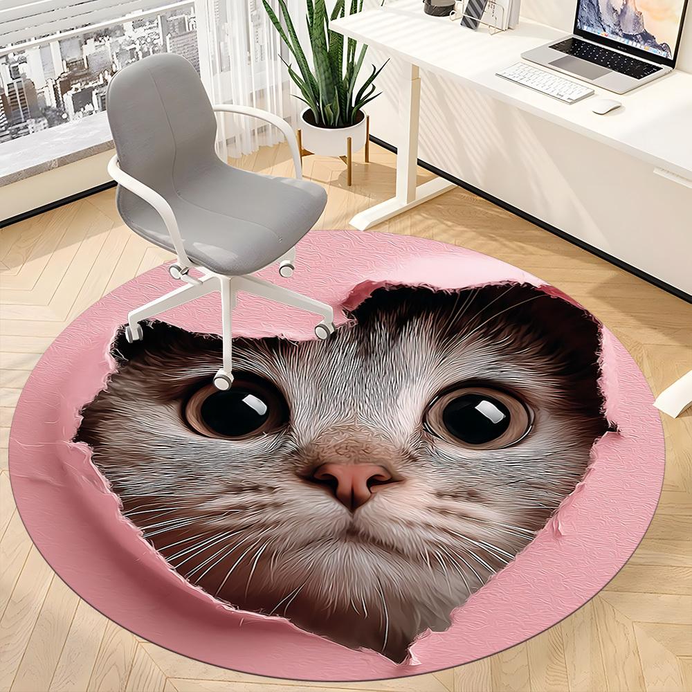 1PC Kitten Heart Office Round Area Rug, Indoor Mat Suitable ForOffice, Under Office Chairs Bedroom Living Room Home Decor, Room Deco, F018
