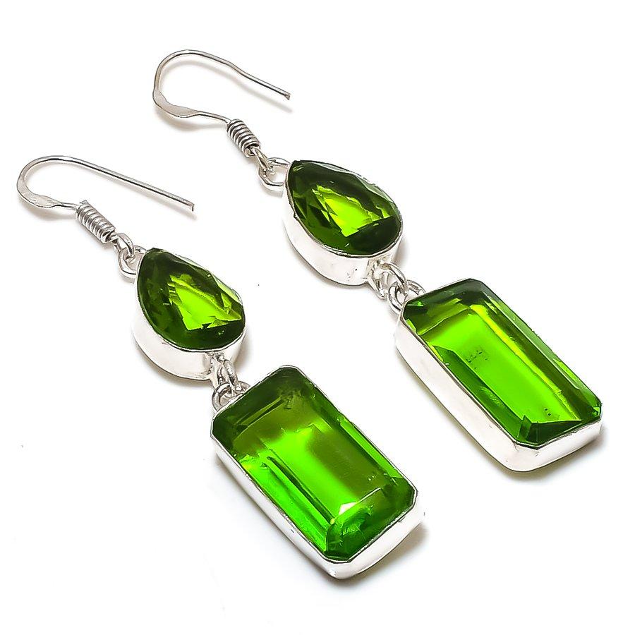 Natural Peridot Gemstone Handmade 925 Sterling Silver Jewelry Earring 2.56 AE-12537