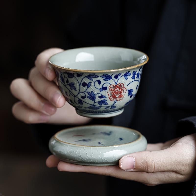 Ceramic Kung Fu Set Accessories Lid Holder Antique Style Old Clay Blue and White Porcelain Underglaze Hand-painted Tea Tray