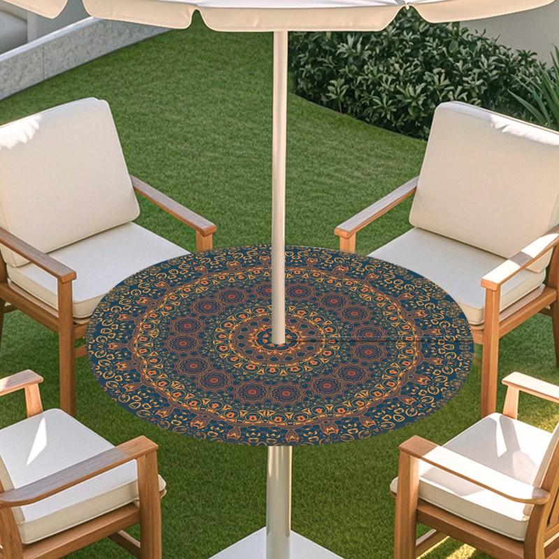 Outdoor Round Table Cover With Geometric Waterproof Elastic Hem Patio Garden Deck