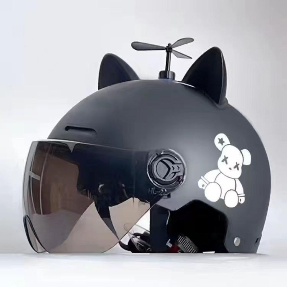 Trend Cat Ear Windmill Electric Car Men and Women Battery Car Motorcycle Safety Anti-drop Four Seasons Summer Half Helmet Helmet