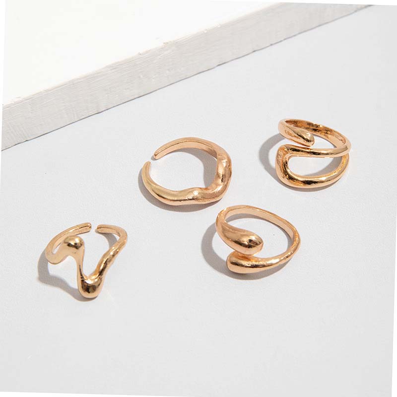 4Pcs/Set Fashion Copper Color Irregular Geometric Open Rings For Women Men Punk Metal Adjustable Knuckle Joint Ring Zircon