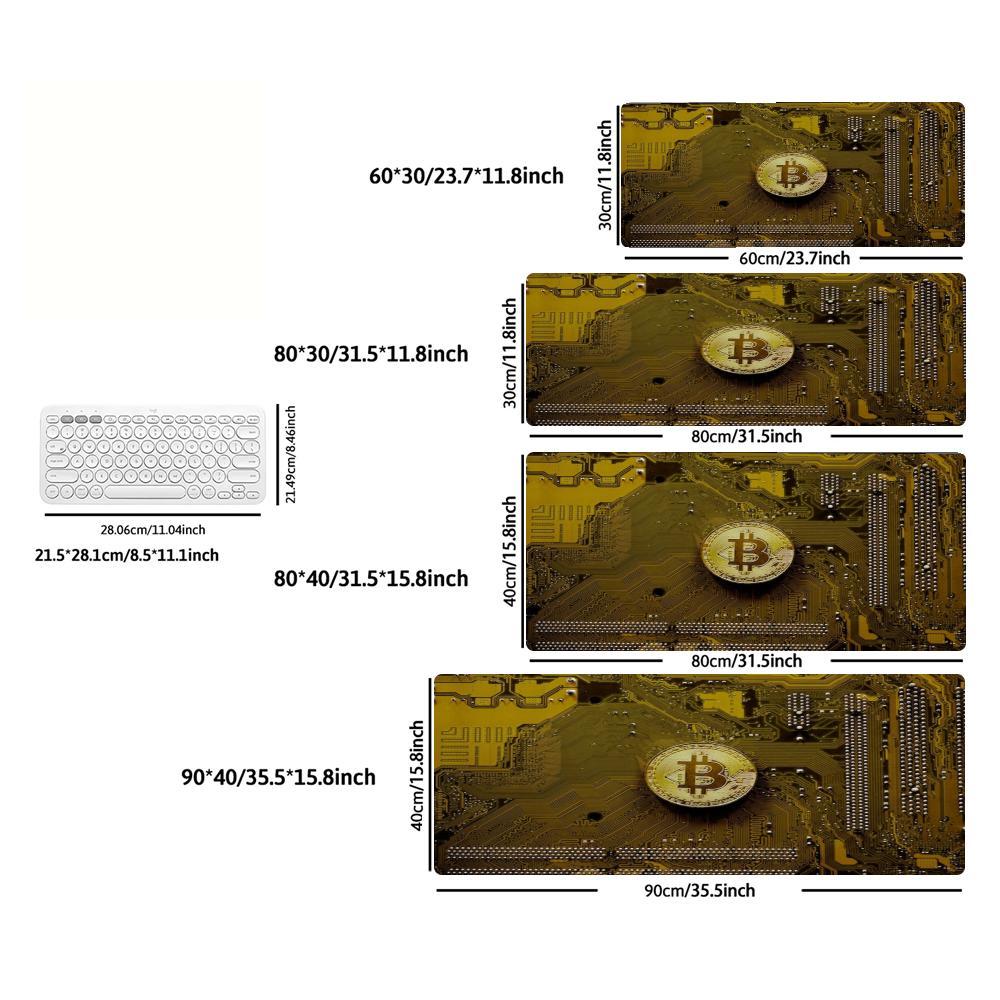Gaming Mouse Pad Bitcoin Circuit Board Print Gold Silver Crypto Coin Anti Slip Rubber XXL Large Desk Mat For PC Laptop Gamers