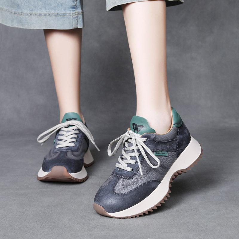 Fashion GKTINOO 2024 Autumn Winter Women's Flat Shoes Genuine Leather Sneakers Sports Shoes Handmade Casual Retro Platform Sneakers