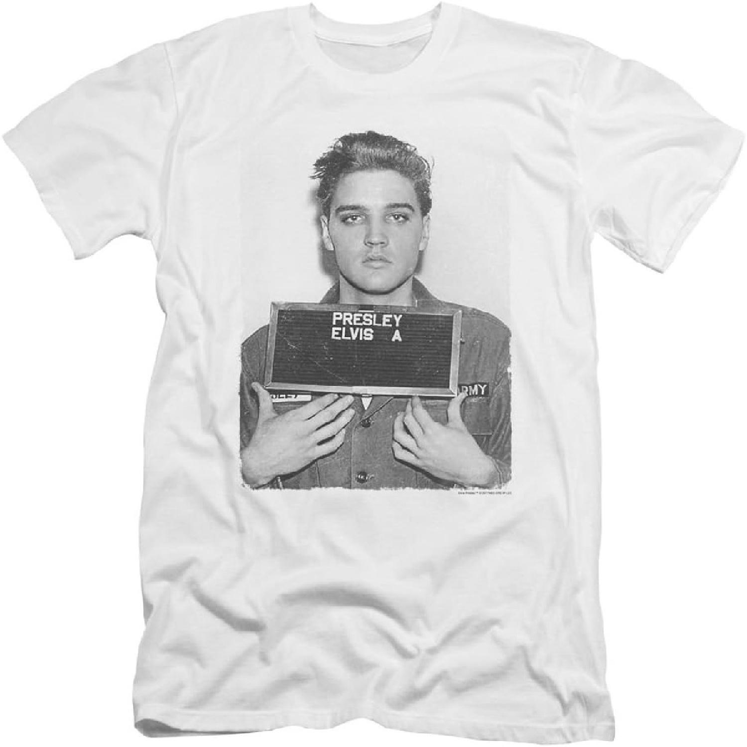 ELVIS PRESLEY - Mens Army Mug Shot Premium Slim Fit T-Shirt S белый