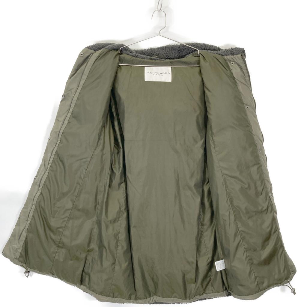 HUNTING WORLD Khaki x Gray Boa Switching Nylon Coat coat 44 khakiUsed