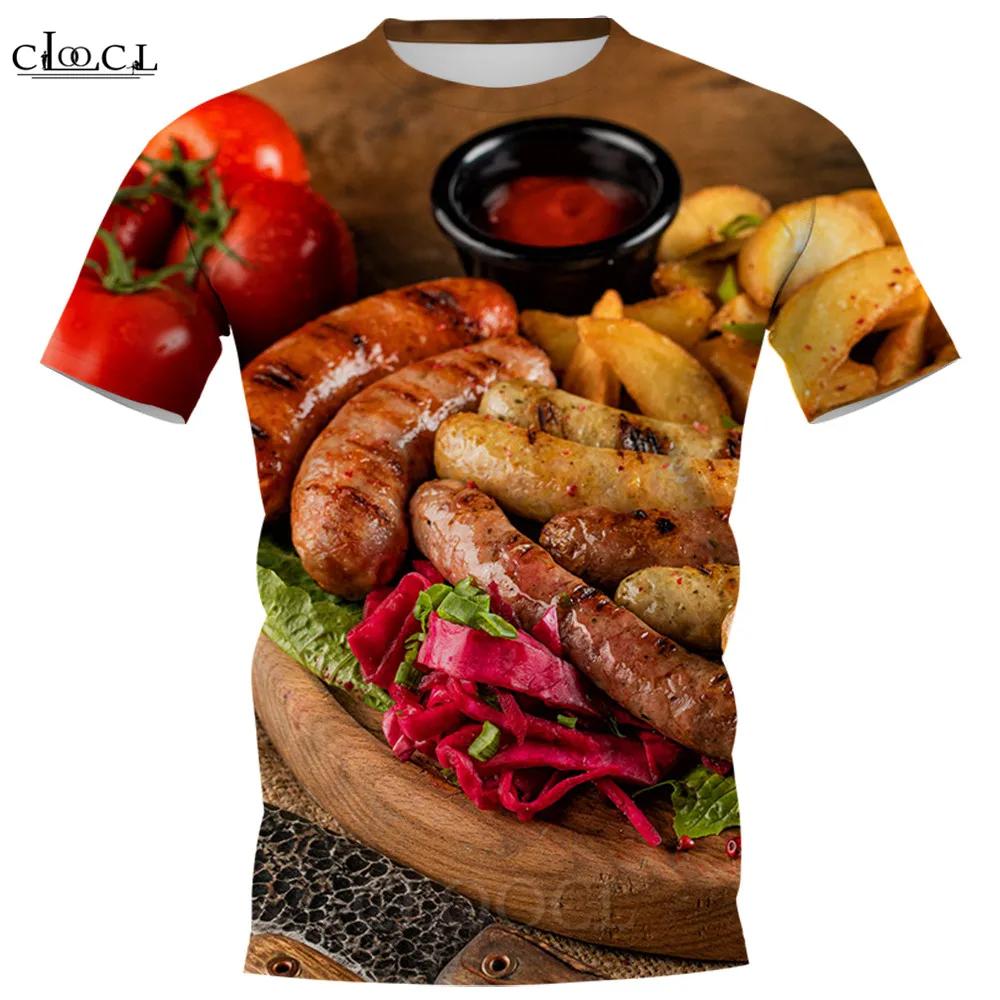 Yummy Food Graphic 3D Print T-shirts Delicacy Grilled Sausages Pullovers Summer Round Neck Fashionable Casual Short Sleeved Men's T-shirts