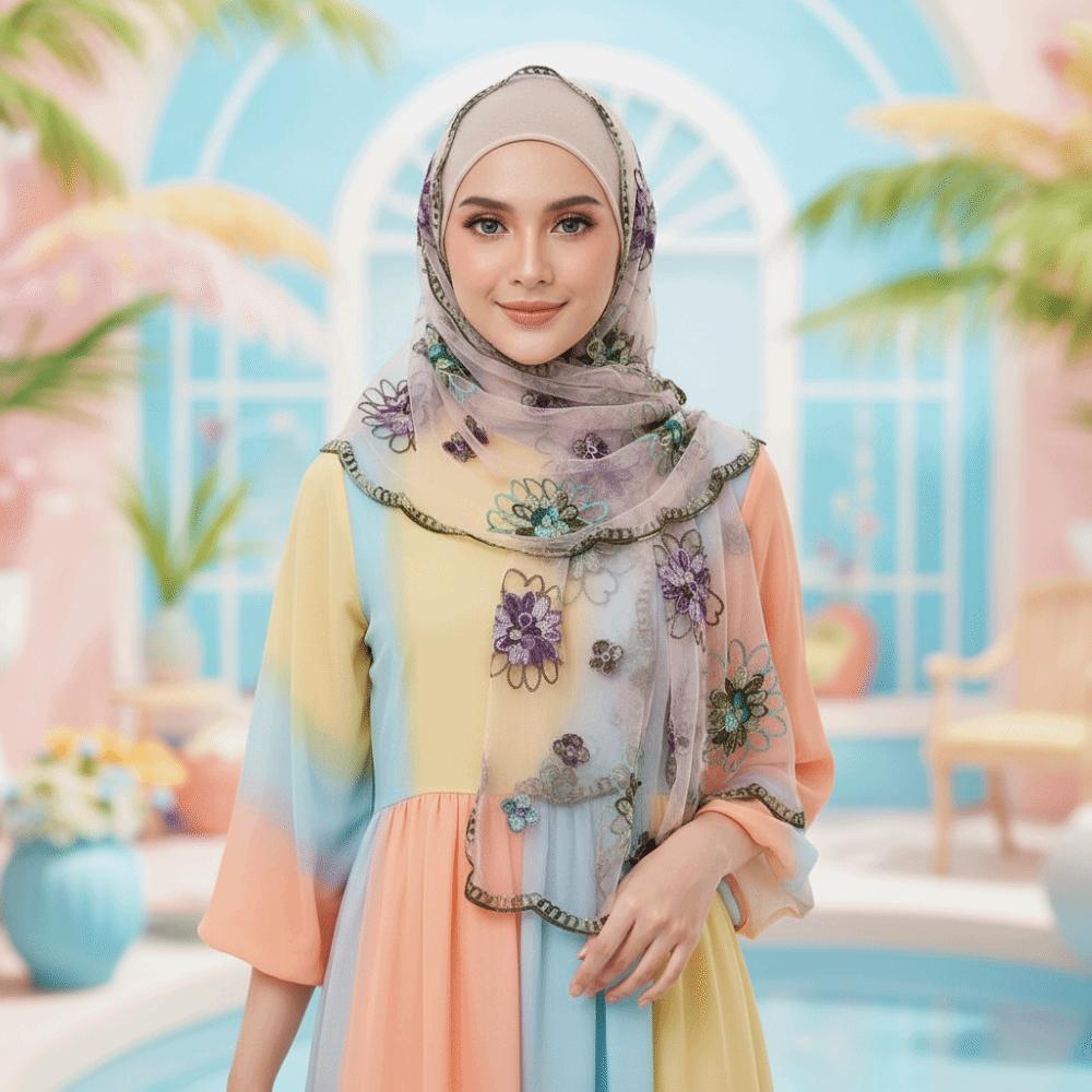 Breathable Sheer Shawl Lightweight Summer Hijab Lace Scarf Mesh Stole Elegant Lady