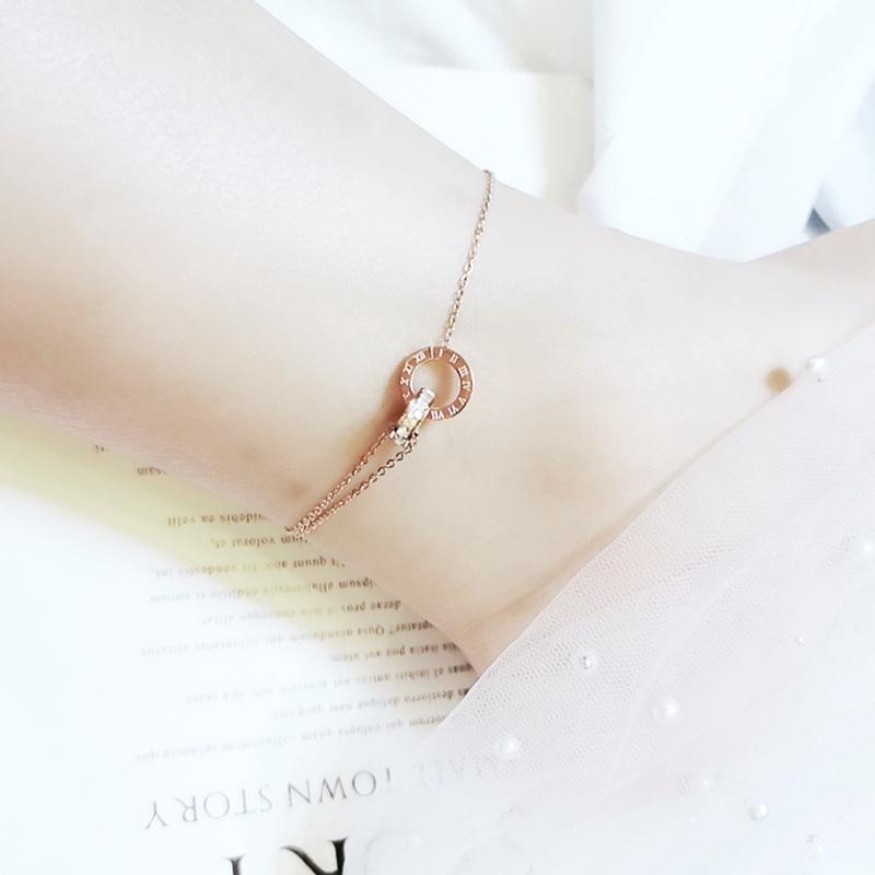 

Двойное кольцо-браслет на щиколотку с римскими цифрами цвета розового золота для женщин - Корейский стиль, ювелирные изделия из титановой стали розового золота