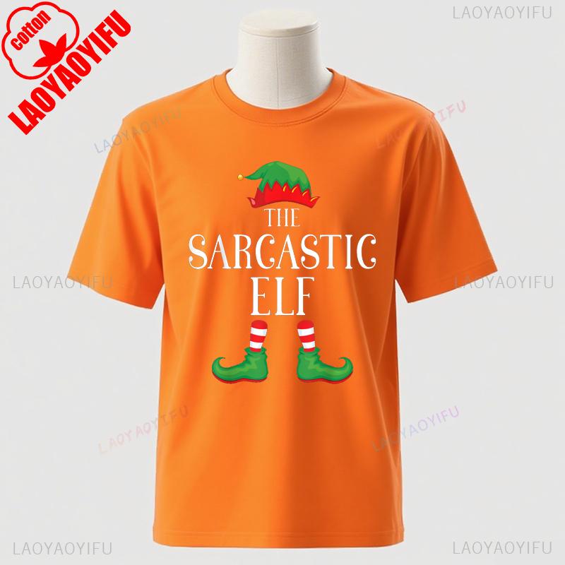 Sarcastic Elf Matching Group Xmas Funny Family Christmas TShirt Cotton Retro Street Fashion Short Sleeve Design Breathable Tee