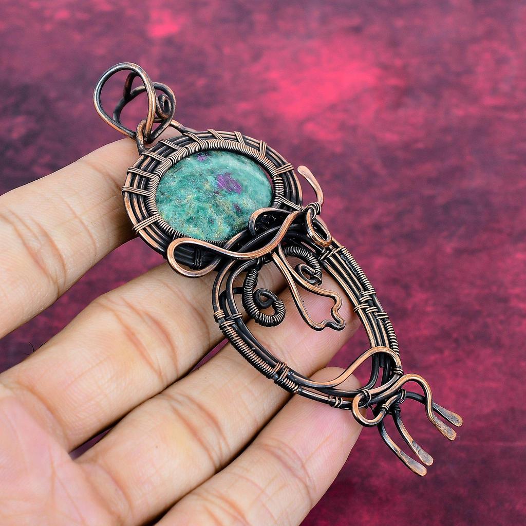 Ruby Fuchsite Pendant Copper Wire Wrapped Jewelry Handmade Real Gemstone Pendant