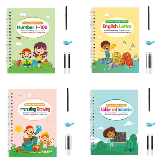 Writing Practice Book for Kids Reusable Preschool Workbooks English Grooved Copybook Early Learning Handwriting Kit for Ages 3-8