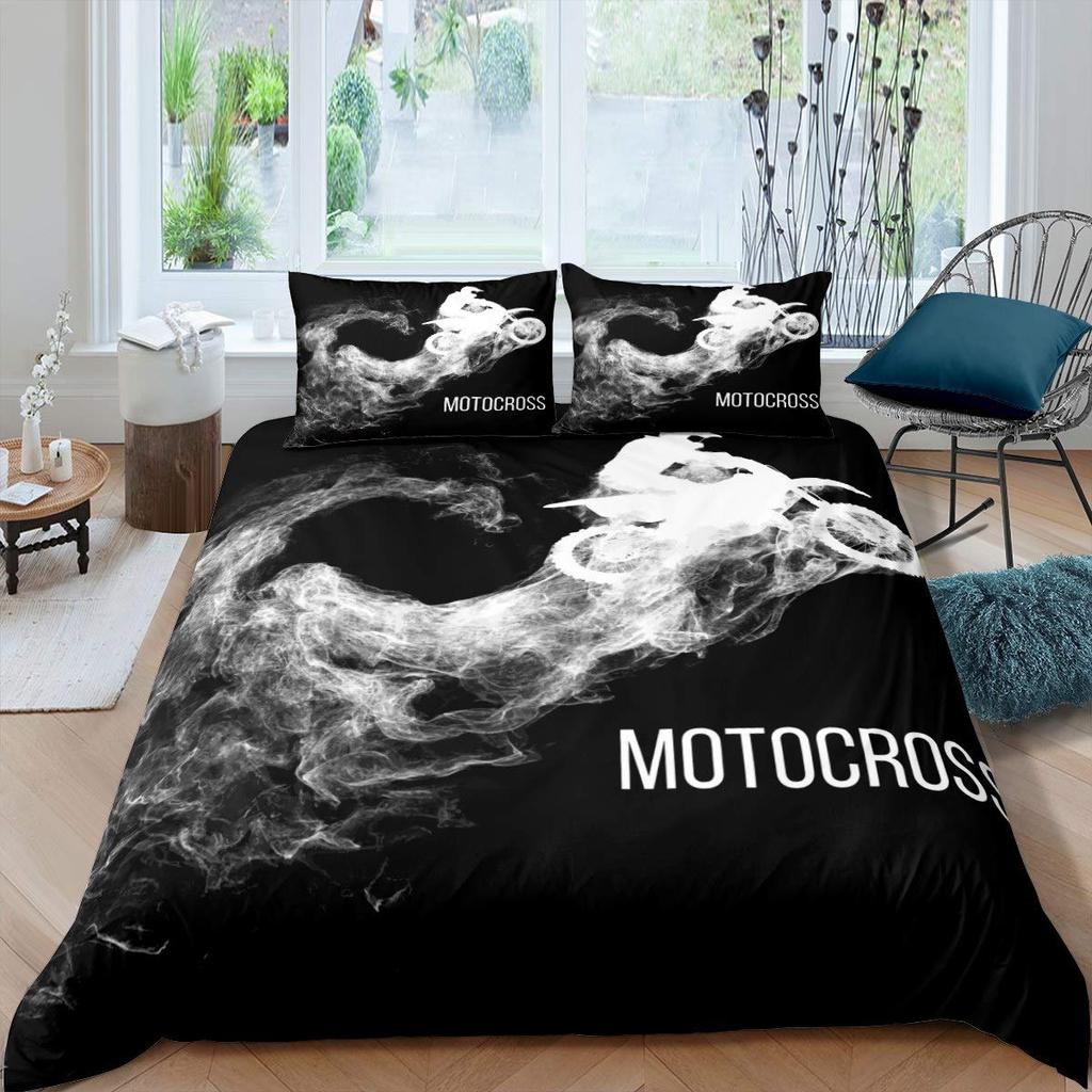 Motorrad König Königin Bettbezug Dirt Bike Bettwäscheset Motocross Rennfahrer Extremsportarten Steppdeckenbezug Polyester Bettdeckenbezug