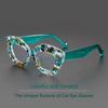 Hd Anti-Blue Light Reading Glasses Fashionable Personality Cat Eye Large Frame Floral-Print Versatile Eye Protection 0 To +4.0