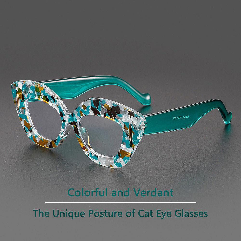 Hd Anti-Blue Light Reading Glasses Fashionable Personality Cat Eye Large Frame Floral-Print Versatile Eye Protection 0 To +4.0