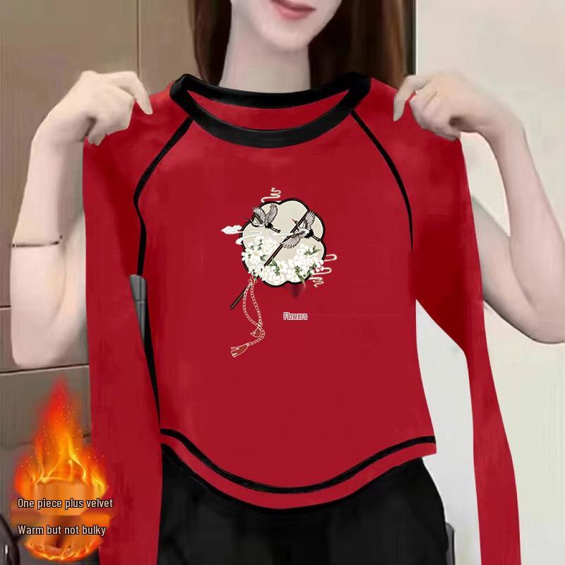 

Women s Double-Sided Velvet Long-Sleeve Shirt - Chic Autumn/Winter 2024 Style XXL (135-145 jin) красный