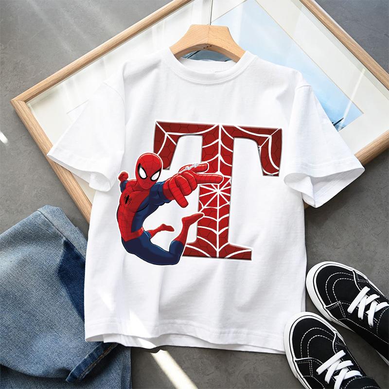 2026 New Childrens Spider Unisex Cartoon Letter Printed Tshirt Cotton Tshirt Boys Short Sleeved Top Childrens Clothing