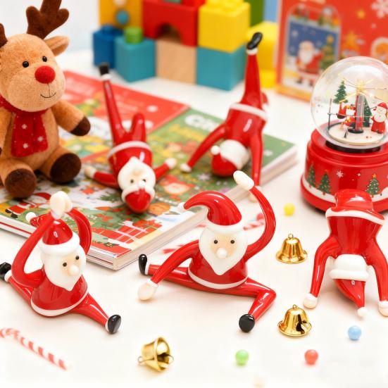 Yousheng Santa Claus Yoga Glass Ornament Desktop Art Figurine Healthy Humorous Holiday Decor Glass Art Ornament
