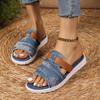 2025New Ladies Slippers Canvas  Lace-up  Open-toed New Flat-Bottom  Casual Women Fashion Denim Beach Shoes Sandalias Mujer