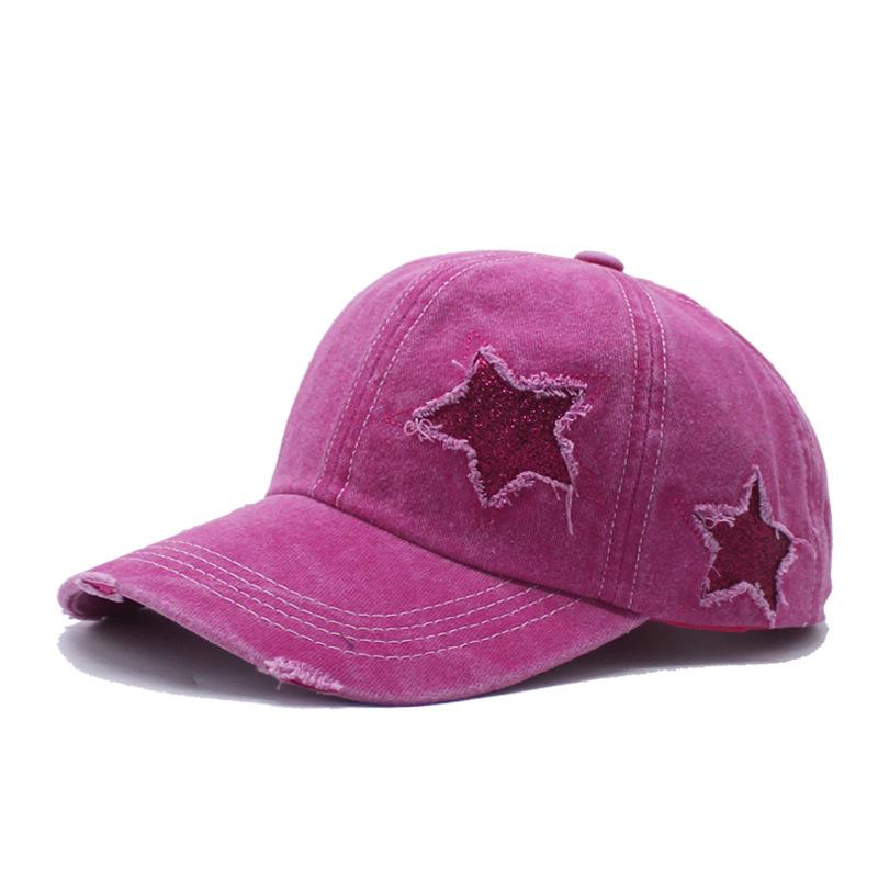 European and American Tide Pure Cotton Washed Ponytail Hole Five Pointed Star Baseball Cap Fashion Ponytail Hole Curved Brim Cap
