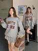 Women's Winter Korean-Style Fleece-Lined Letter Hoodie & High-Waisted Pleated Skirt Set