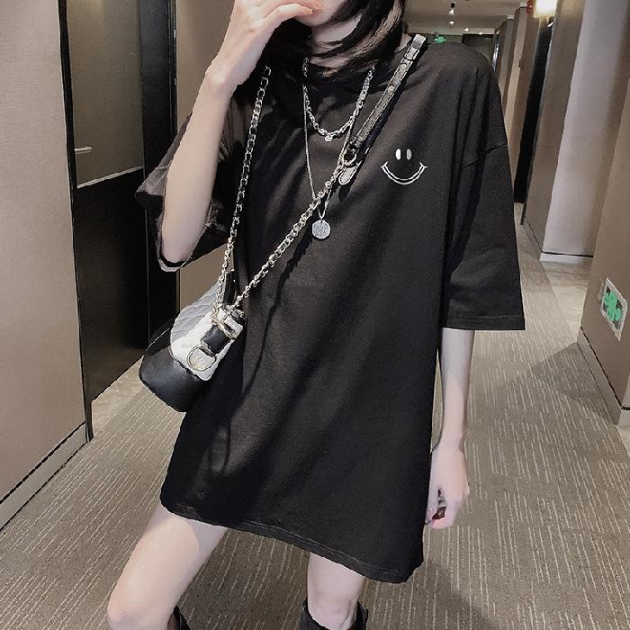 [Rear Bag Collar] Cotton Short-sleeved T-shirt Women's Medium and Long Large Size Loose 2025 New Summer
