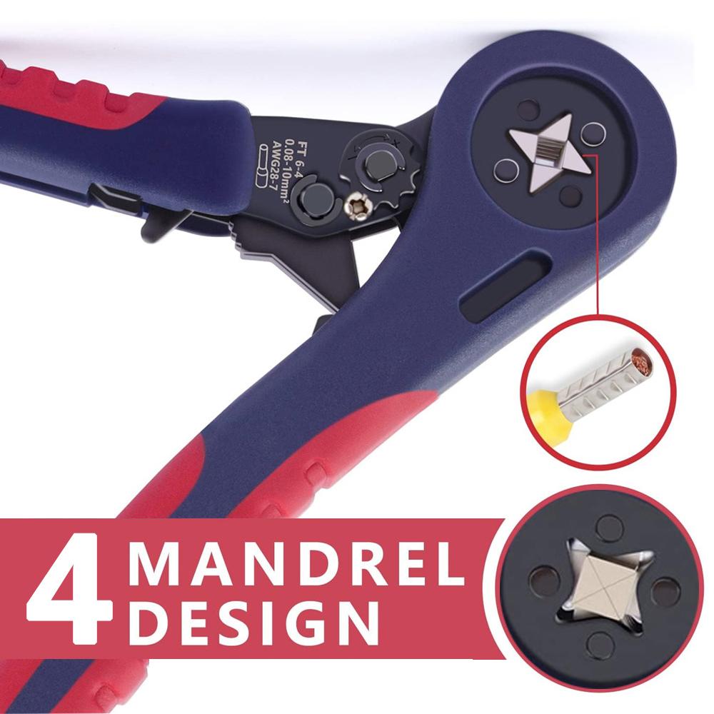 Wire Ferrule Crimping Tool,HSC8 6-4/6-6 Self-adjustable Ratchet Wire Crimper Plier AWG28-10,for Wire Terminals Cable End-sleeves красный