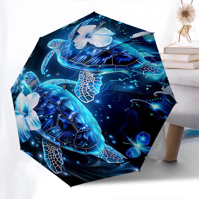 Turtle Flowers Theme 8 Bone Hand Automatic Folding Fashion umbrella, Compact and Portable Design, A Perfect Gift for Birthday, Christmas or