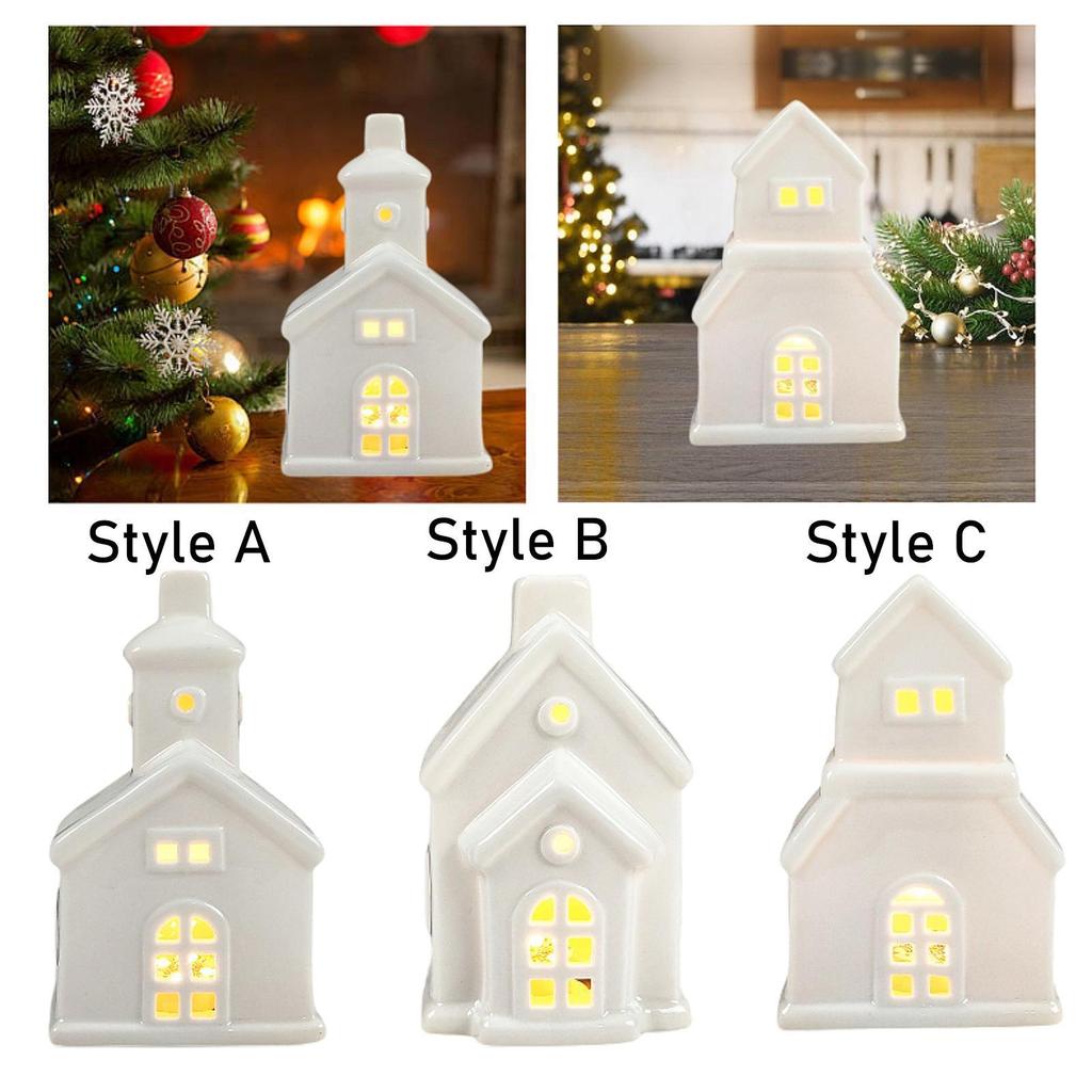 Christmas Miniature House Statue, Tabletop Ornament with Light Gift Christmas