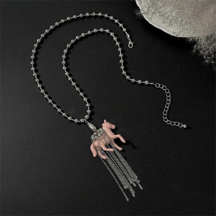 Lovely Horse Design Necklace Pendant Sweater Chain With Soft Tassels Adjustable 61+7cm Chain For Women