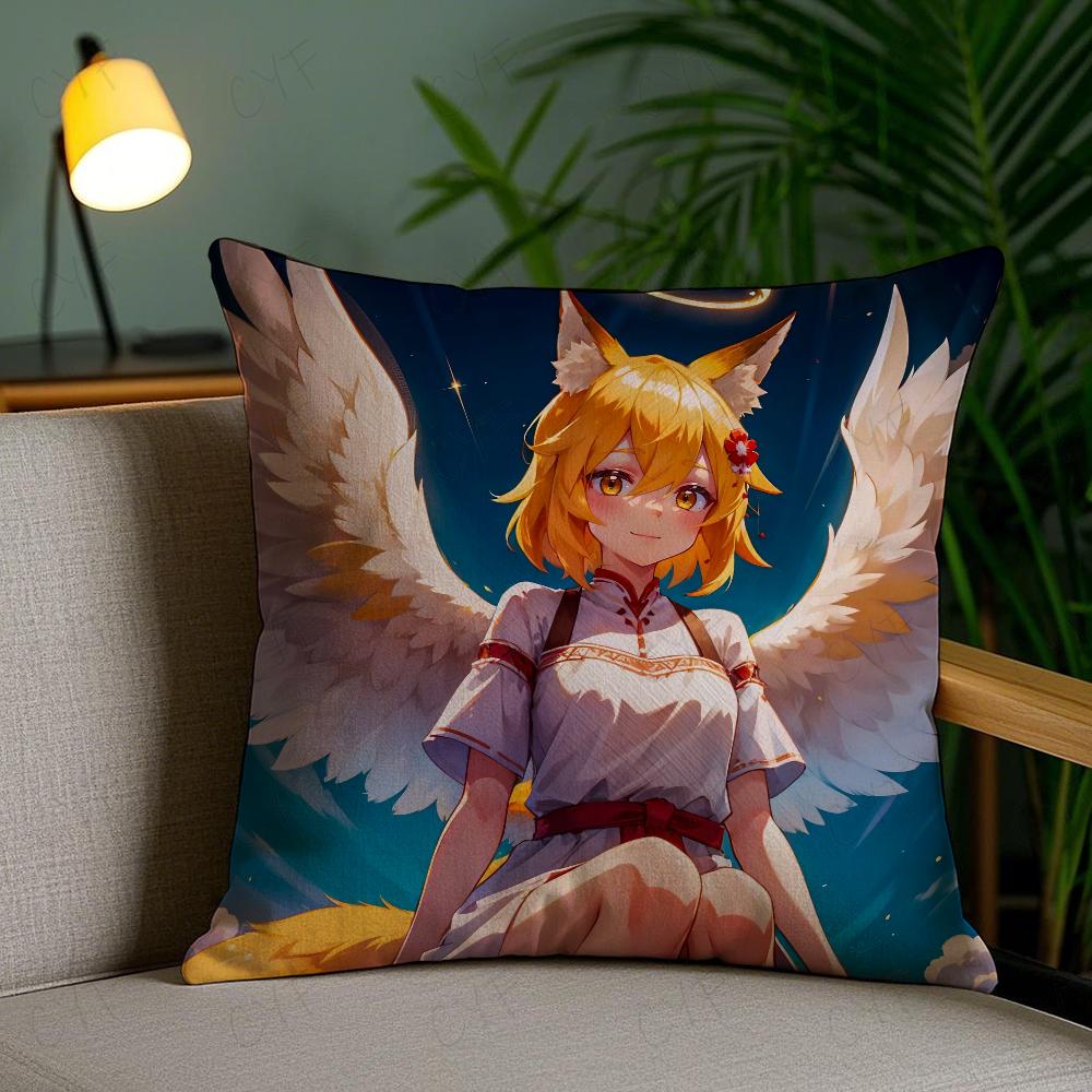 

The Helpful Fox Senko San Cartoon Pillow Case Anti-dustmite Pillowcase Invisible zipper silky short plush Sofa cushion cover 16x16Inch