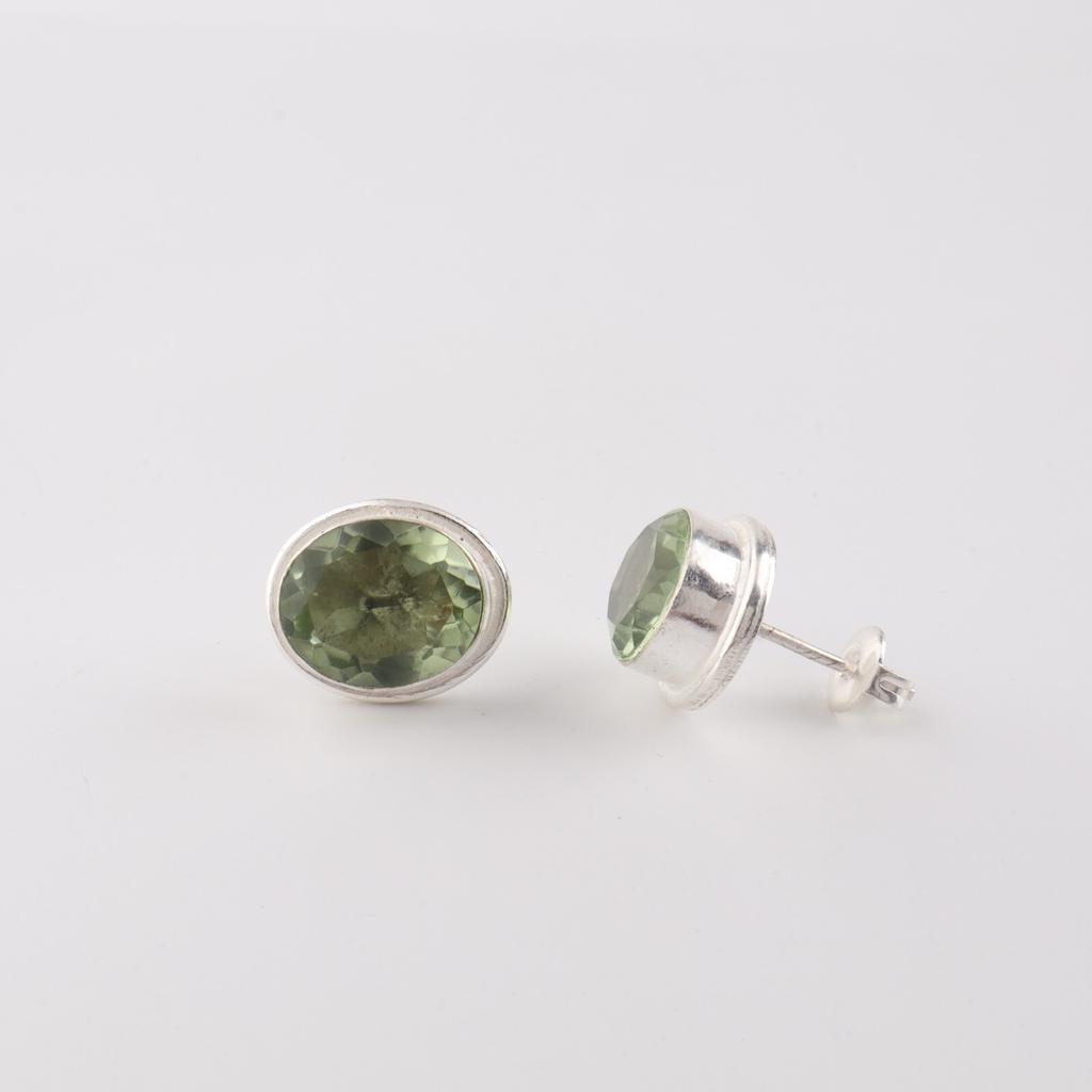 Green Amethyst Gemstone 925 Sterling Silver Jewelry Handmade Stud Earrings 0.5" EE-178-11