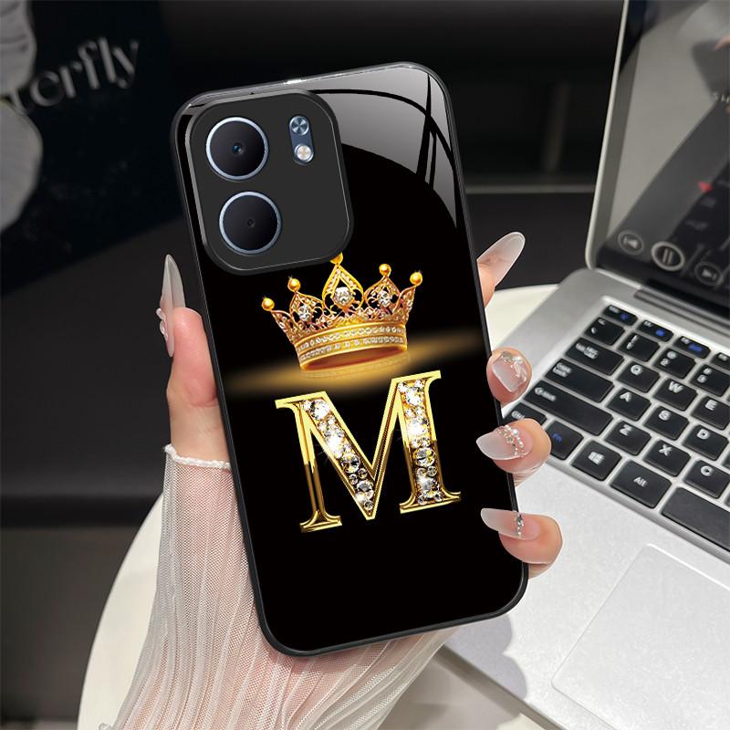 For OPPO A5X 4G 5G CPH2725 Case Fashion Letters Design Hard Tempered Glass Back Covers For OppoA5X A 5X Shockproof Phone Shell