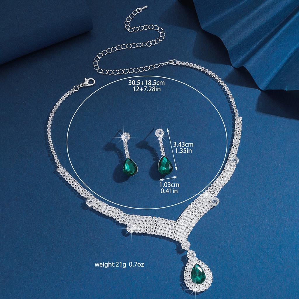 3PC Women's Fashion Copper Claw Chain Series Water Drop Necklace Earrings Zircon Set Wedding Banquet Party Holiday Gift