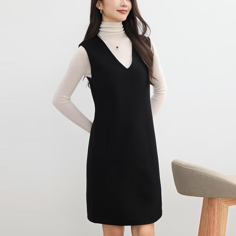 Fanzhen Women's 100% Wool V-Neck Vest Dress