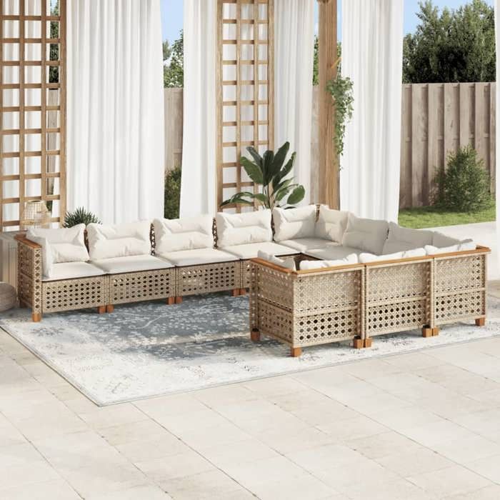 VidaXL Salon de jardin avec coussins 10 pcs beige résine tressée 3262036