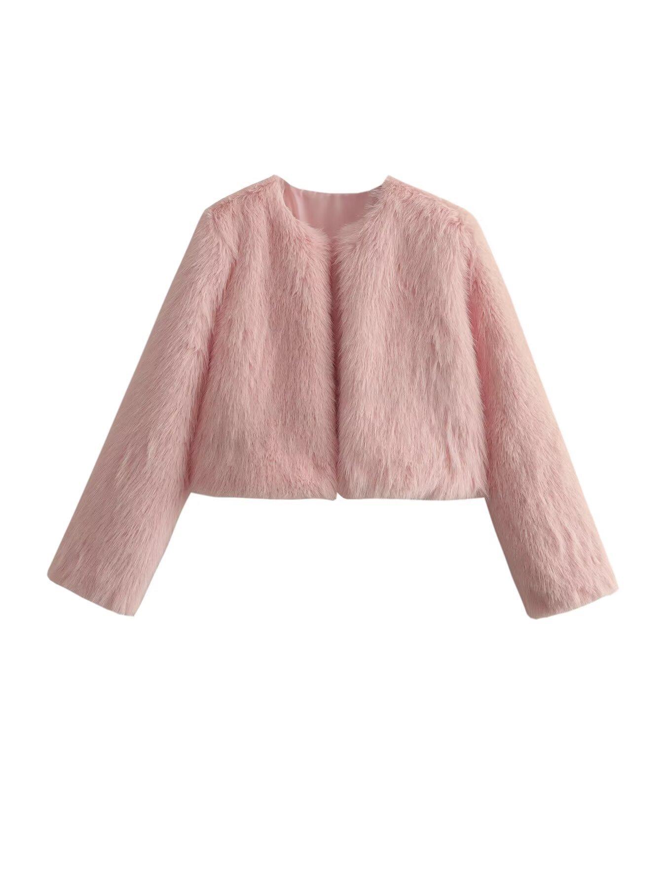 

Куртка из искусственного меха, пальто, женские, свободные, с длинным рукавом, пушистые, теплые, пальто, женские, осень-зима 2024 года, роскошное, модное, уличное пальто L розовый