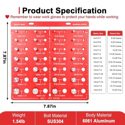 28 Thread Nut Bolt Size Checker Aluminum Alloy Gauge for Metric and Imperial Sizes Easy Size