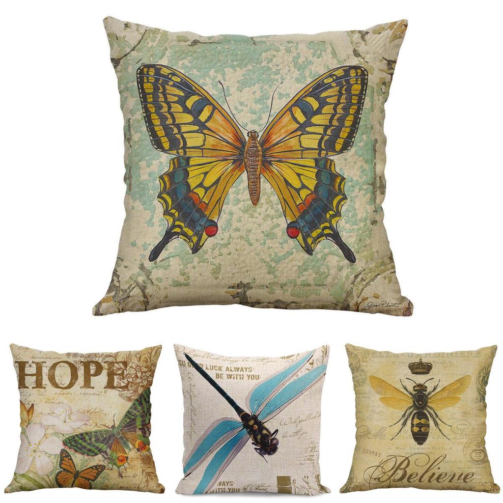 Elegant 18" Butterfly Bees Cotton Linen Pillow Case For Stylish Home Decor