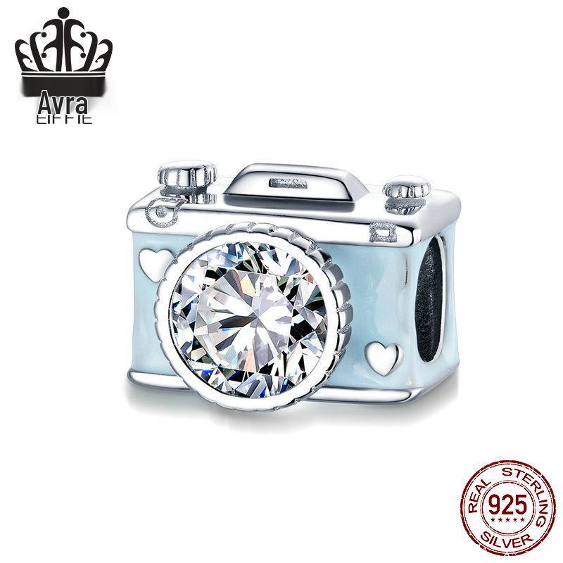 Avle S925 Sterling Silver Shiny Camera Beads DIY Bracelet Jewelry Accessories