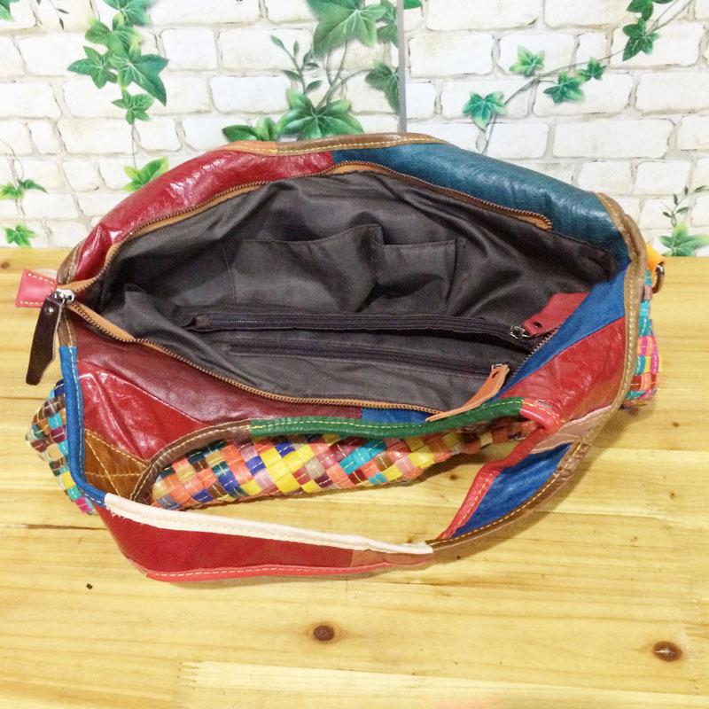 Genuine Leather Cowhide Bag, Colorful Striped Woven Bag, Portable Shoulder Messenger Women'S Bag, Straw Woven Women'S Bag