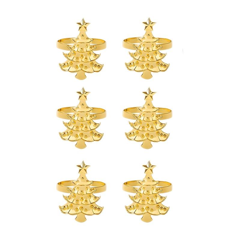 D5 Napkin 6PCS Rings Set for Christmas Winter Wedding, Gold Christmas Tree Metal Home Table Decorations, for Kitchen Banquet