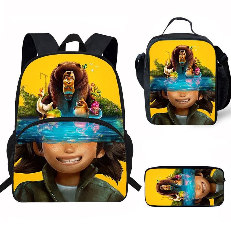 Kids Backpack Set With Lunch Bag Pencil Case - Cartoon Animal Design Grade 1-2 Students Ergonomic Spine Support Oxford