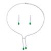 Design Light Luxury Water Drop Necklace Earrings Two Sets Shiny Zircon Emerald Necklace Cover Chain