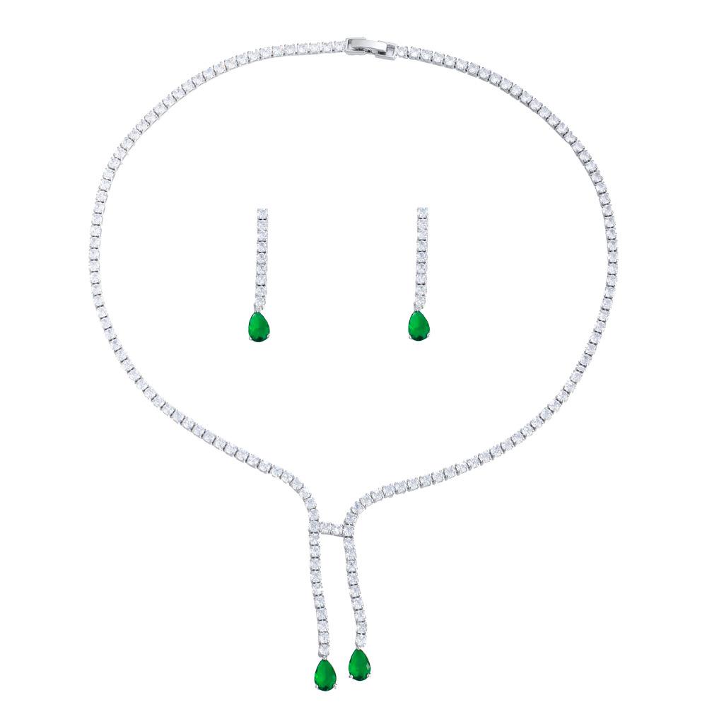 Design Leichter Luxus Wassertropfen Halskette Ohrringe Zwei Sets Glänzender Zirkon Smaragd Halskette Abdeckkette