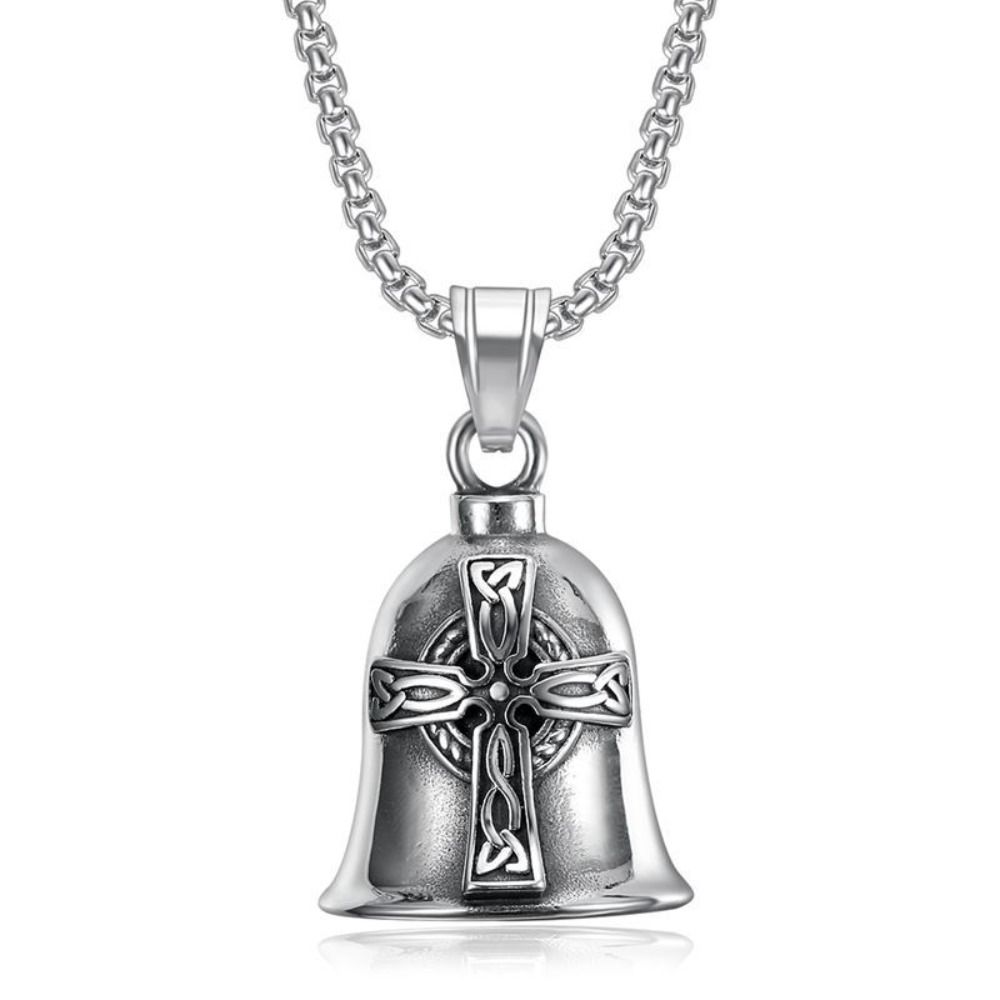 Nordic Style Lucky Bell Necklace Religious Biker Good Luck Charm Viking Cross Bell Necklace