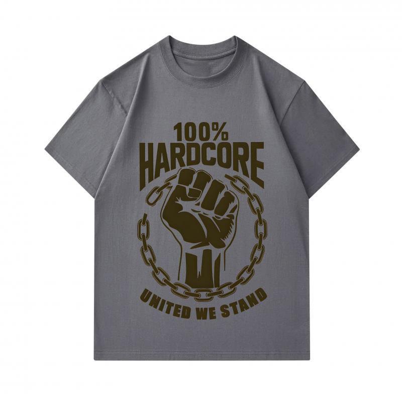 Men's 100% Cotton Crew Neck Short Sleeve T-Shirt, 100% Hardcore Fist United We Stand Print Casual Breathable Tee for Daily Street Wear