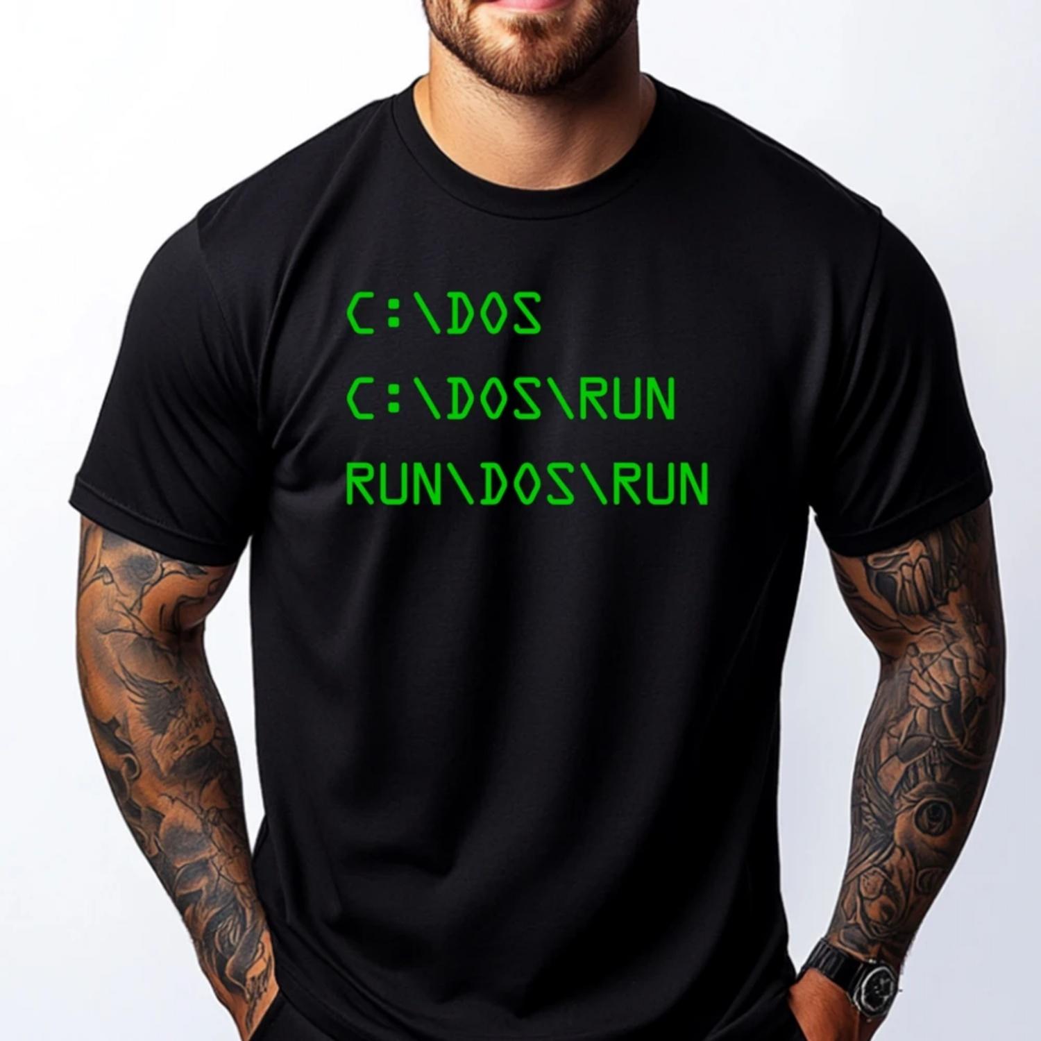 Run Dos Run Coder Geek Programmer Computer Printed T-Shirt Oversize Man Gothic Style S
