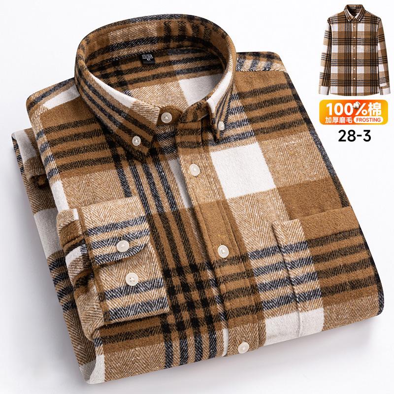 Men Cotton Flannel Plaid Shirt Button Down Long Sleeve Casual Checkered Blouse