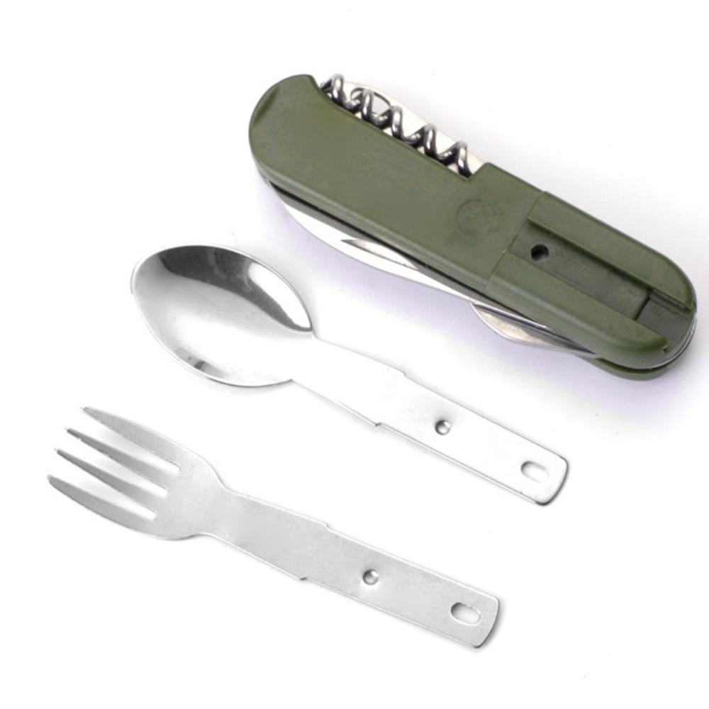 Cool Camping Equipment Multifunctional Outdoor Tableware Stainless Steel Folding Fork Spoon Knife Set Picnic Camping Tableware